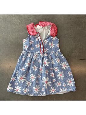 Vintage Y2K Kids Cotton Gingham Floral Blue Red White Sundress Girls 14